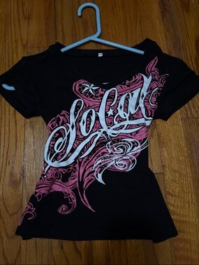 Black Tee with Pink & White Graphic Script